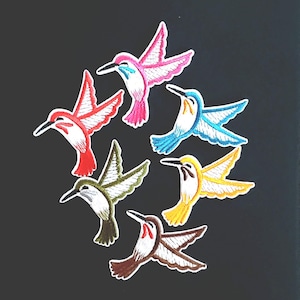 Rainbow Humming Birds Embroidered Iron On Patches 6pcs