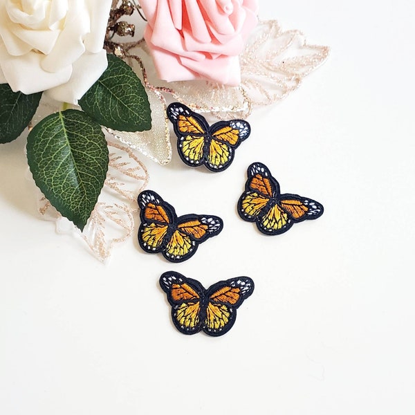 Set of 4 Monarch Butterflies Embroidered Iron On Patch