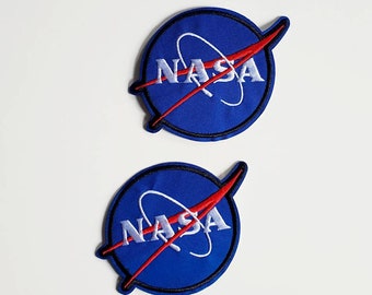 Set van 2 blauwe NASA-geborduurde opstrijkpatches