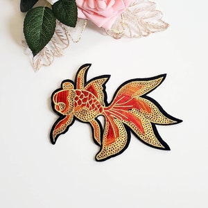 Shiny Gold Koi Fish Embroidered Iron On Patch
