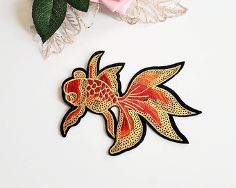 Patch thermocollant brodé poisson koi rouge et or