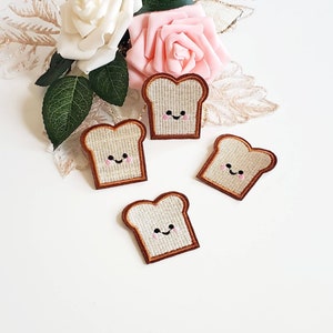 Set mit 4 süßen lächelnden Toasts, gestickt, Aufnäher zum Aufbügeln