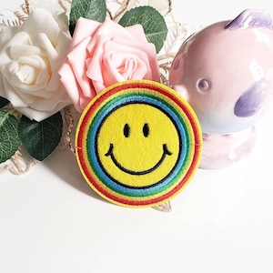 Rainbow Smiling Face Embroidered Iron On Patch