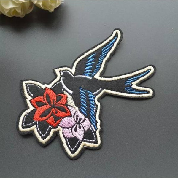 Blue Sparrow Bird Hawaiian Embroidered Iron On Patch