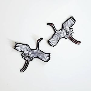 White Cranes Embroidered Iron On Patches 1 pair