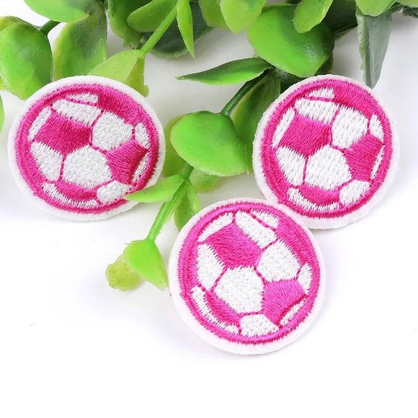 Set of 3 Pink Soccer Balls Embroidered Iron On Patches