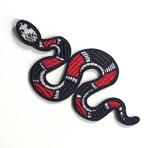 Red and Black Snake Embroidered Iron On Patch