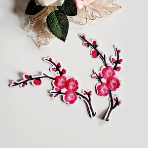 2pcs Pink Cherry Blossoms Embroidered Iron On Patches