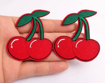 2pcs Red Cherries Embroidered Iron On Patches