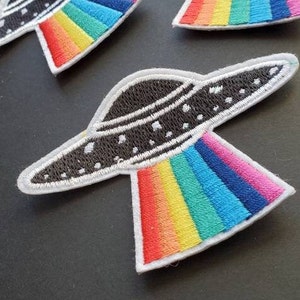 UFO Rainbow Alien Spaceship Embroidered Iron On Patch