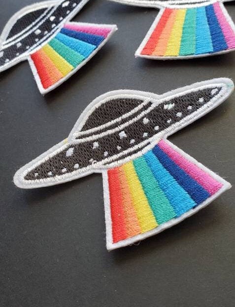 UFO Cat Alien Printed Patch Iron on Patches Cute Kitty Abduction Rainbow  Pastel Goth Kawaii Hat Backpack Shirt Gift Espi Lane 