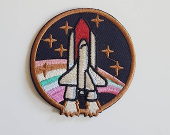 Rainbow Rocket Embroidered Iron On Patch - 3"