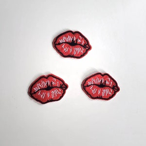 Set of 3 Kissy Lips Embroidered Iron On Patches