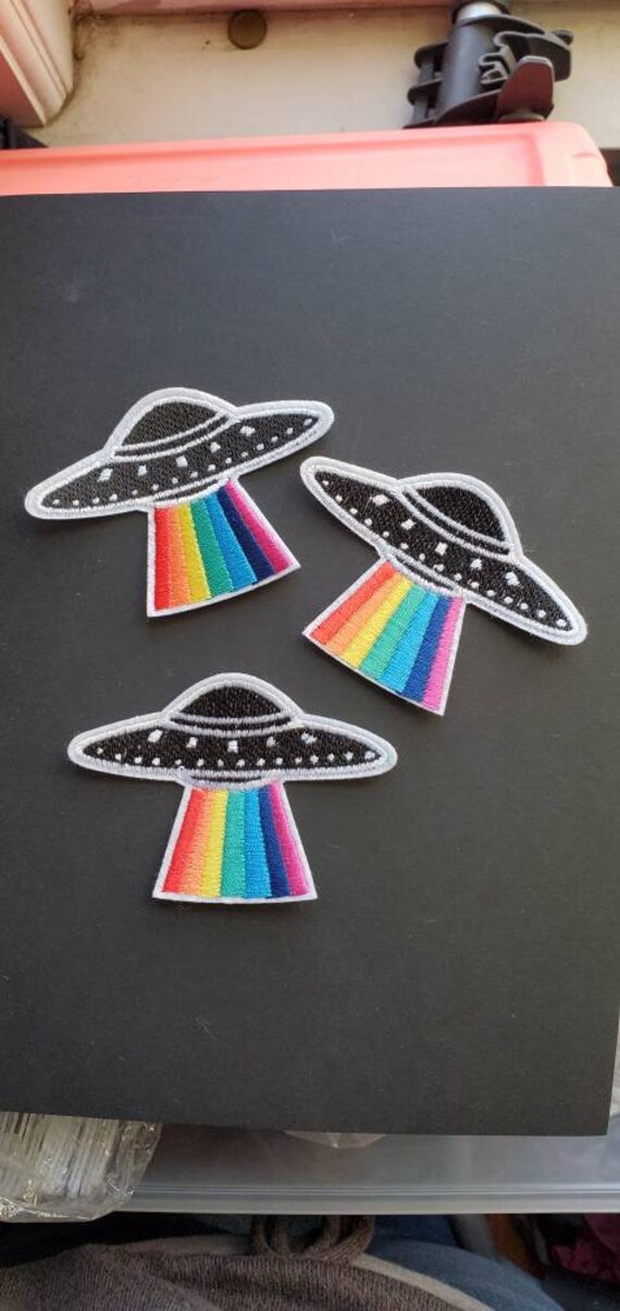 UFO Alien Ship With Rainbow Colors Embroidered Iron On Patch