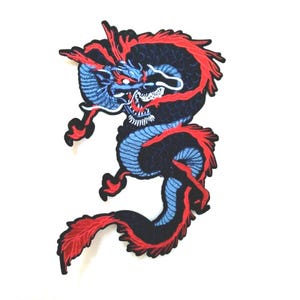 Asian Blue Dragon Embroidered Iron On Patch