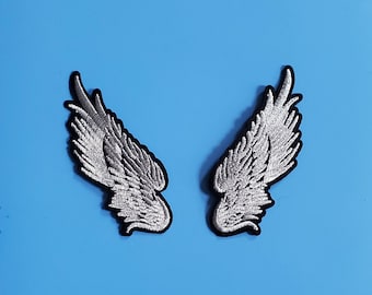Silver Wings Embroidered Iron On Patches 1 pair
