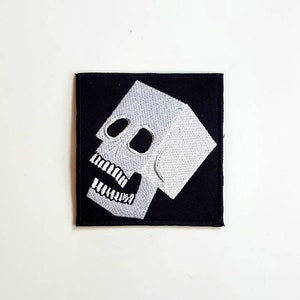 Block Head Skull Embroidered Iron On Patch