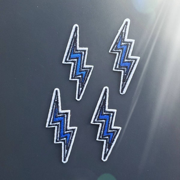 Set of 4 Blue and White Lightning Bolts Embroidered Iron On Patches