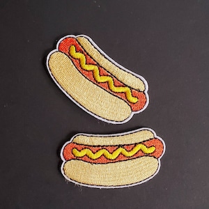 Set of 2 Hotdogs Embroidered Iron On Patches