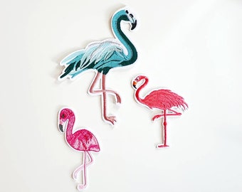 Flamingo Birds Embroidered Iron On Patches 3pcs