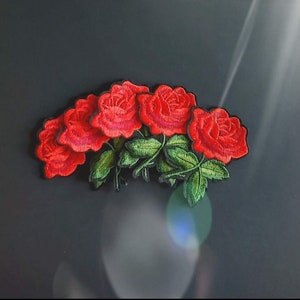 5pcs Red Roses 3D Embroidered Iron On Patches