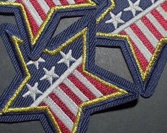 Juego de 3 parches termoadhesivos bordados con estrellas de la bandera patriótica de EE. UU.