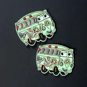 Set of 2 Hippy Green Van Bus Embroidered Iron On Patches