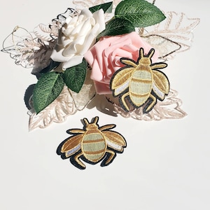 Set of 2 Gold Bugs Embroidered Iron On Patches