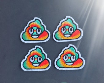 4pcs Poop Rainbow Emoji Embroidered Iron On Patches