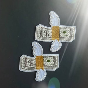 Money Emoji With Wings Embroidered Iron On Patches 2pcs