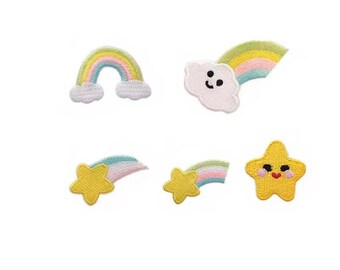 5-pack broderade strykmärken med regnbågar och stjärnor
