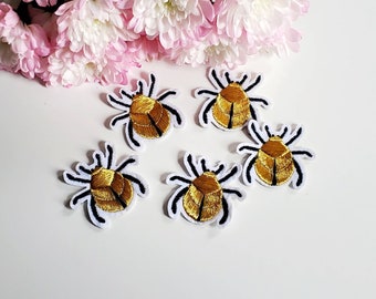 Lot de 5 écussons brodés en fer sur les tiques, les tiques et les insectes dorés