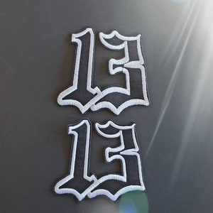 Number 13 Thirteen Embroidered Iron On Patches - 2pcs