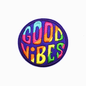 Good Vibes Groovy Rainbow Hippy Embroidered Iron On Patch