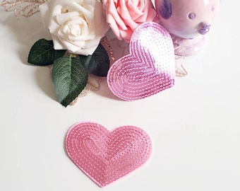 Parches termoadhesivos bordados con corazones rosas y lentejuelas (2 unidades)