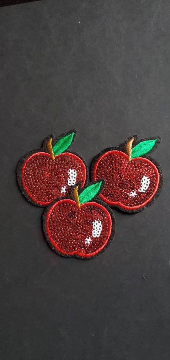 3pcs Red Apples Sequin Embroidered Iron On Patches