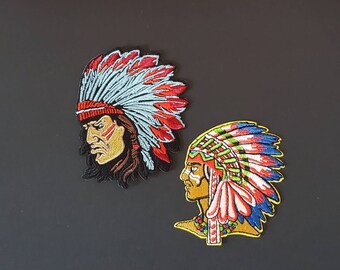 Parches termoadhesivos bordados de jefes nativos americanos (2 unidades)