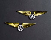 Aviator Pilot Gold Wings Embroidered Iron On Patches - 2pcs