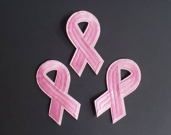 Set of 3 Breast Cancer Pink Ribbons Embroidered Iron On Patches