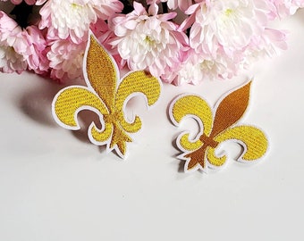 2pcs Fleur De Lis Gold Embroidered Iron On Patches