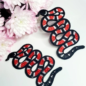 Red and Black Snakes Embroidered Iron On Patches - 2pcs