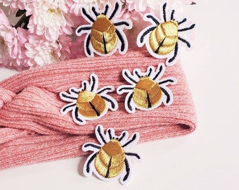 Set of 5 Gold Beetles Ticks Bugs Embroidered Iron On Patches