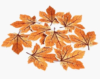 Orange Maple Leaves Embroidered Iron On Patches - 4pcs
