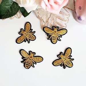 Gold/Silver Bees Flies Embroidered Iron On Patches - 4pcs