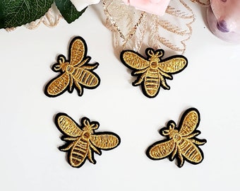 Gold Bees Flies Embroidered Iron On Patches - 4pcs