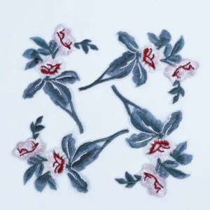 Grey and Pink Soft Flowers Embroidered Sew On Patches - 4pcs