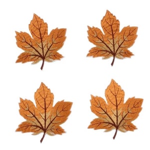 Orange Maple Leaves Embroidered Iron On Patches - 4pcs