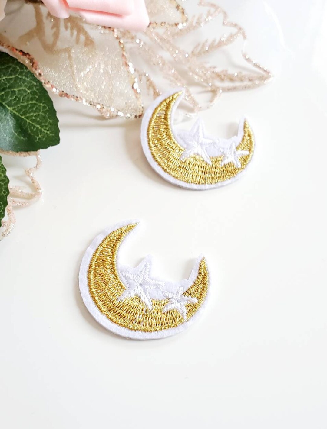 Moon Patch Set of Two Gold Moon Star Embroidered Iron on Patches - Etsy