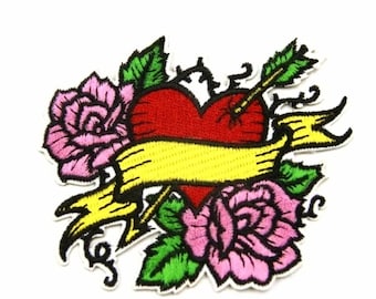 Tattoo Inspiriert Rose Herz gestickt Aufnäher