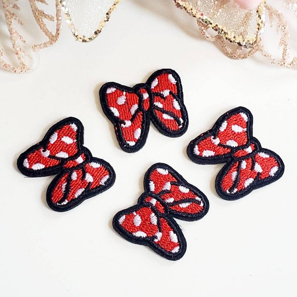 4pcs Red Polka-Dot Bows Embroidered Iron On Patches